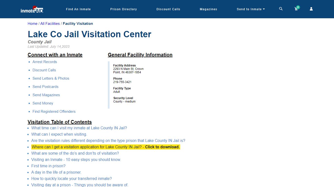 Lake County IN Jail | Visitation, dress code & visiting hours - InmateAid